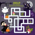 Labyrinth game for children Help the vampire boy find a home. A Halloween game with a cute character. Worksheet for kindergartens