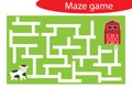 Labyrinth game, help the cow to find a way out of the maze, cute cartoon character, preschool worksheet activity for kids, task Royalty Free Stock Photo