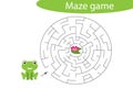 Labyrinth game, help the cute frog to find a way out of the maze, cute cartoon character, preschool worksheet activity for kids, Royalty Free Stock Photo