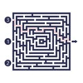 Labyrinth game. Three entrance, one exit and one right way to go. But many paths to deadlock. Vector illustration.