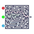 Labyrinth game. Three entrance, one exit and one right way to go. But many paths to deadlock. Vector illustration.