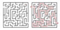 Labyrinth game way. Square maze, simple logic game with labyrinths way vector illustration Royalty Free Stock Photo