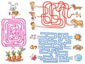 Labyrinth games set for preschoolers: find the way or match elements