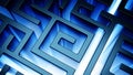 Labyrinth glow blue maze structure confusing way to the exit. Breaking the deadlock. 3d render