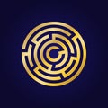 Labyrinth golden icon. Maze and intricacy, confuse logo symbol. Flat design. Stock - Vector illustration.