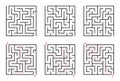 Labyrinth line pattern. Rectangle labyrinth with entry and exit. Vector labyrinth of low or medium complexity