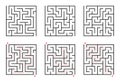 Labyrinth line pattern. Rectangle labyrinth with entry and exit. Vector labyrinth of low or medium complexity Royalty Free Stock Photo