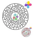 Labyrinth, maze conundrum for kids. Entry and exit. Children puzzle game. Help the butterfly reach the flowers Royalty Free Stock Photo