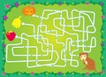 Labyrinth with monkey, bananas, pumpkin, honey. help a monkey to keep banana