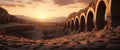 A labyrinth of naturally formed stone arches, illuminated by the setting sun.