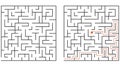 Labyrinth, passage of the maze. Square round maze isolated on white background. Vector, cartoon illustration.