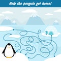 Child Game. Take the penguin home. Labyrinth. Preschool educational activity. Royalty Free Stock Photo