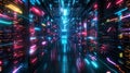 A labyrinth of tunnels filled with glowing racks of servers and mining rigs twisting into a digital maze