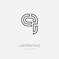 Labyrinth vector logo template. Letter Q. Line art rebus, concept logotype icon. Royalty Free Stock Photo