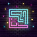 Labyrinth way road neon on wall. Dark background brick wall neon icon Royalty Free Stock Photo