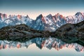 Lac Blanc with Mont Blanc mountain range reflect on the lake in French Alps at the sunset. Chamonix, France Royalty Free Stock Photo