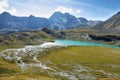 Lac blanc with Pointe de l`Echelle 3422m and glacier de la Masse at background, Vanoise national park, France Royalty Free Stock Photo