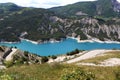 Road along Lake Serre-Poncon in the Hautes-Alpes, France