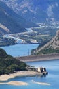 Dam in Lake Serre-Poncon and Durance river, french Hautes-Alpes