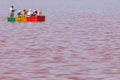 LAC ROSE, SENEGAL - NOVEMBER 13, 2019: Boats at Lac Rose or Retba Lake. Dakar. Senegal. West Africa. UNESCO World Heritage
