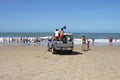 Lacanau , Aquitaine / France - 11 07 2019 : lifeguard car beach men life saver security holidays