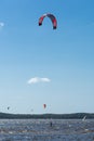 Lacanau French Atlantic coast, kite surfers on the lake