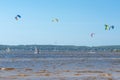 Lacanau French Atlantic coast, kite surfers on the lake