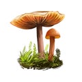 Laccaria laccata deceiver, waxy laccaria, white-spored species of small edible mushroom. Digital art illustration, natural food. Royalty Free Stock Photo