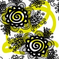 Lace black seamless pattern with flowers on white background Royalty Free Stock Photo