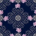 Lace colorful floral seamless pattern with embroidery dog roses.