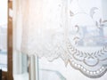 Lace curtain Window frame with morning light Vintage style