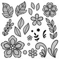 Lace decorative element set of flowers and leaves. Embroidery handmade decoration.