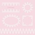 Lace Decorative Frame And Border Set On Pastel Pink. Round And Oval Lacy Doilies. Wedding, Birthday, Baby Shower