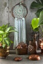 Lace dream catcher on gray Royalty Free Stock Photo