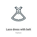 Lace dress with belt outline vector icon. Thin line black lace dress with belt icon, flat vector simple element illustration from