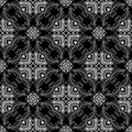 Lace elegance floral vector seamless pattern. Black and white ornamental lacy background. Repeat ethnic backdrop