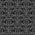 Lace ethnic style seamless pattern. Black and white abstract ornamental background. Patterned design with line art tracery doodle Royalty Free Stock Photo