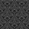 Lace ethnic style seamless pattern. Black and white abstract ornamental background. Patterned design with line art tracery doodle Royalty Free Stock Photo