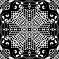 Lace floral vector seamless pattern. Ornamental black and white background. Vintage greek ornament. Lacy design. Symmetrical
