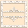 Lace frame with cutout paper decoration, vector greeting card or wedding invitation template with vintage decorative Royalty Free Stock Photo