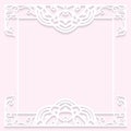 Lace frame with cutout paper decoration, vector greeting card or wedding invitation template with vintage decorative Royalty Free Stock Photo