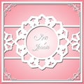 Lace frame with cutout paper decoration, vector greeting card or wedding invitation template with vintage decorative. Vintage Royalty Free Stock Photo