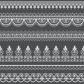 Lace openwork seamless vector pattern, retro ornamental repetitive design with flowers and swirls in white on gray background