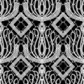 Lace ornamental black and white ethnic vector seamless pattern. Hand drawn tribal style line art tracery floral ornament. Repeat Royalty Free Stock Photo
