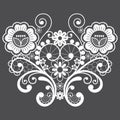 Wedding floral lace vector single patttern with swirls, retro design in white on gray background