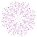 Lace pink napkin, mandala of leaves and curls for growth. Vector illustration