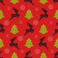 Seamless New Year pattern on a red background.