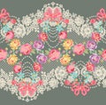Lace Ribbon Romantic Floral Vector Seamless Pattern Royalty Free Stock Photo