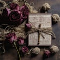 Lace rose and lace invitation,Dried rose bud bundle invitation and,copy space,Generative, AI, Illustration