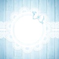 Lace round frame at wooden background Royalty Free Stock Photo